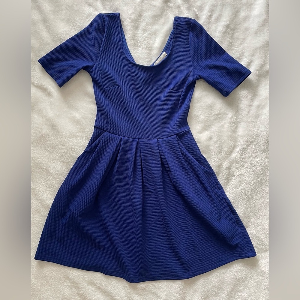 Lush Blue Fit and Flare Dress with Scoop Neck